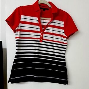 Tommy Hilfiger Red, White, and Black Striped Button Down Shirt